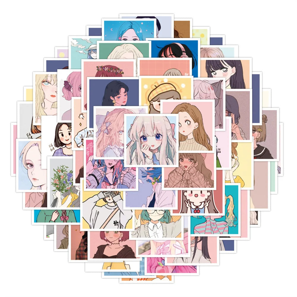 60PCS of cartoon and cute anime girl decorative style graffiti stickers, personalized, fashionable and creative DIY exquisite decorative decal cups, helmets, skateboard popular sticker toys