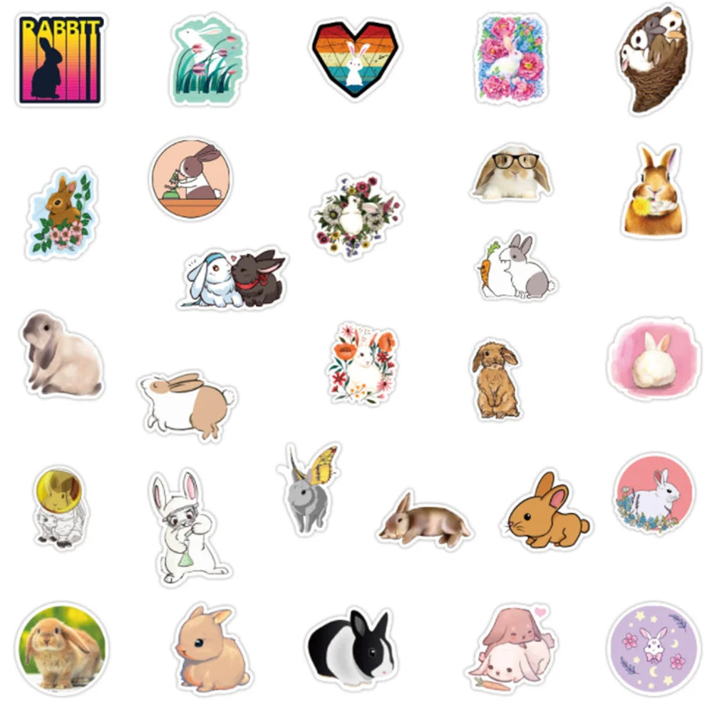 50PCS Cartoon Cute Rabbit Graffiti Stickers Scooter Notebook Scooter Guitar Waterproof Stickers Decorative Toys