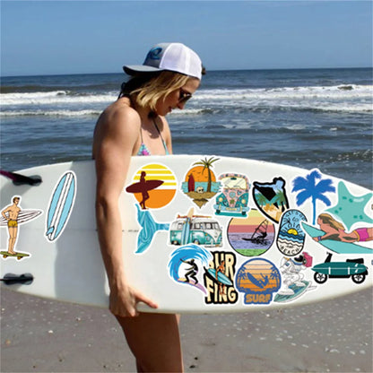 50PCS  Cartoon Summer Beach Surfing Mobile Phone Shell Graffiti Diary Skateboard Decoration Waterproof Stickers Toys