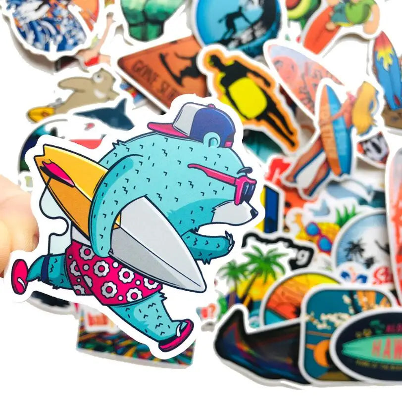 50PCS Classic Summer Beach Surfing Cartoon Graffiti Small Fresh Suitcase Skateboard Notebook Waterproof Stickers