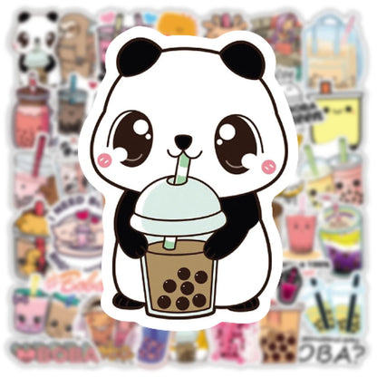 50 pieces of cartoon bubble milk tea cute graffiti stickers, personalized DIY bags, laptops, helmets, PVC waterproof decorative stickers, toys