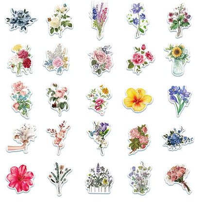 50PCS   Fresh Flowers Cartoon Girl Toy Laptop Mobile Phone Water Cup Refrigerator Luggage Home Decoration Sticker