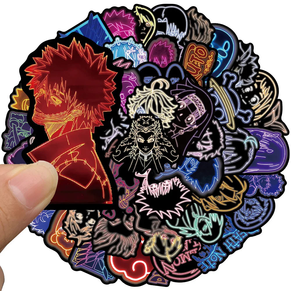 50PCS Cartoon Neon Series Anime Stickers Graffiti Stickers Helmet Laptop Guitar Skate Bike Gift Toy PVC Sticker