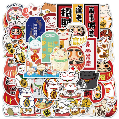50PCS Cute Cartoon Lucky Cat Graffitinotebook's Toy Luggage Laptop Computer Mobile Phone Water Cup Refrigerator Stickers