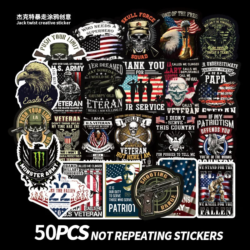 50PCS War Style Memorial Veterans Graffiti Stickers Personalized Skateboard Suitcase Mobile Phone Stickers