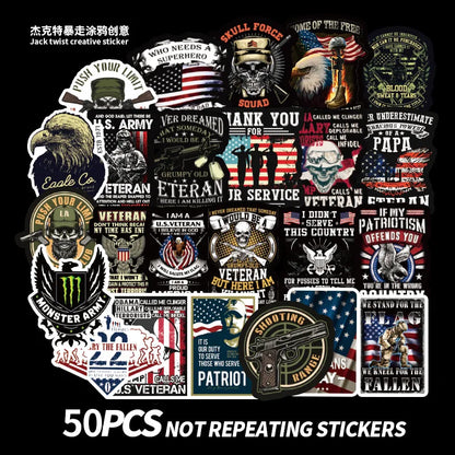 50PCS War Style Memorial Veterans Graffiti Stickers Personalized Skateboard Suitcase Mobile Phone Stickers