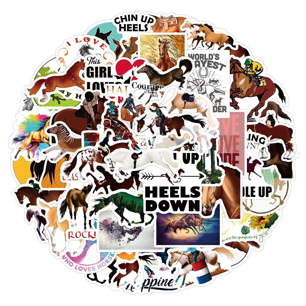 50PCS Equestrian Lovers Graffiti Horse Sticker DIY Laptop Skateboard Mobile Phone Decoration Gift Toy Sticker