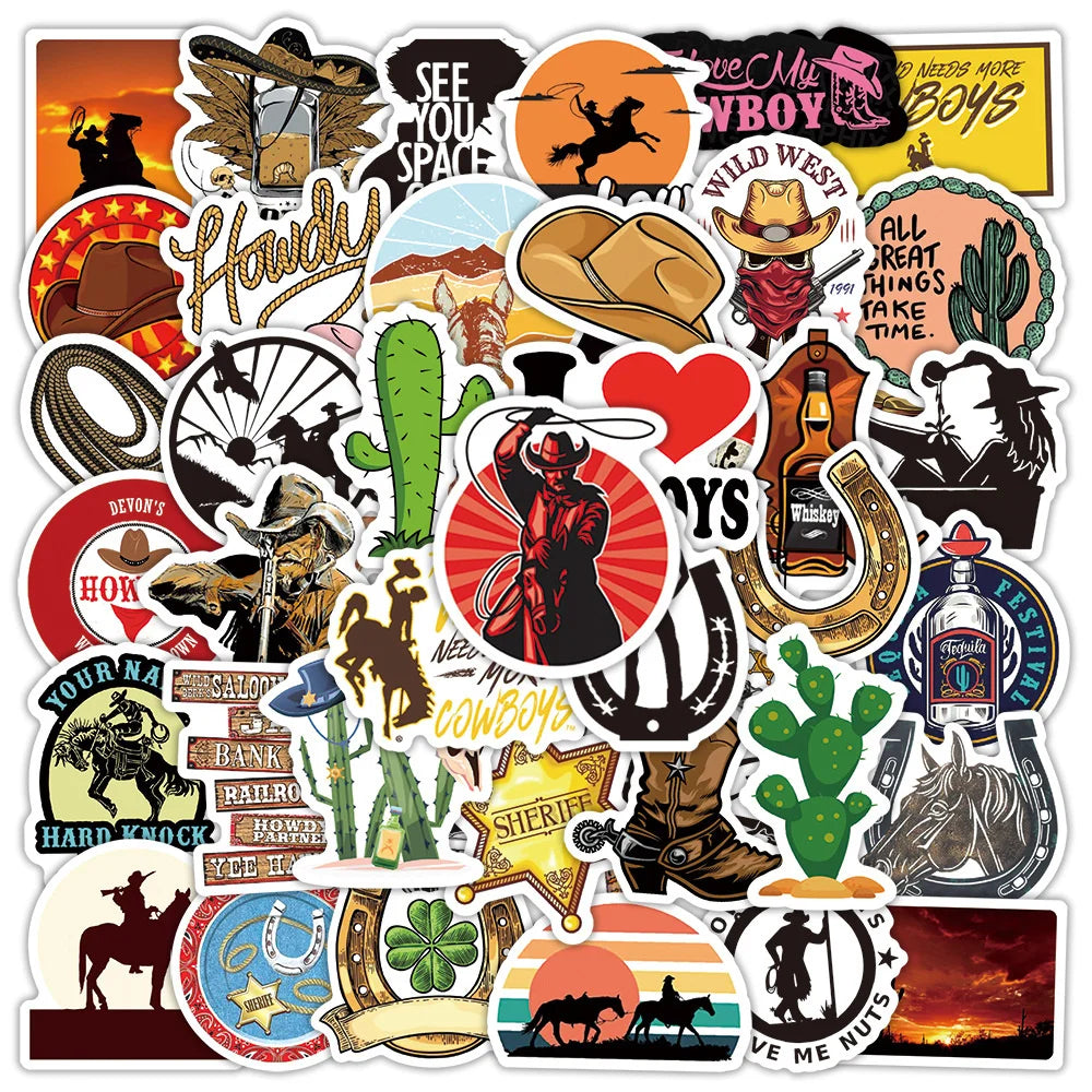 50PCS Western Cowboy Graffiti Waterproof Sticker Suitcase Notebook Refrigerator Skateboard Stationery Box Helmet