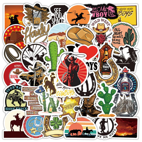 50PCS Western Cowboy Graffiti Waterproof Sticker Suitcase Notebook Refrigerator Skateboard Stationery Box Helmet
