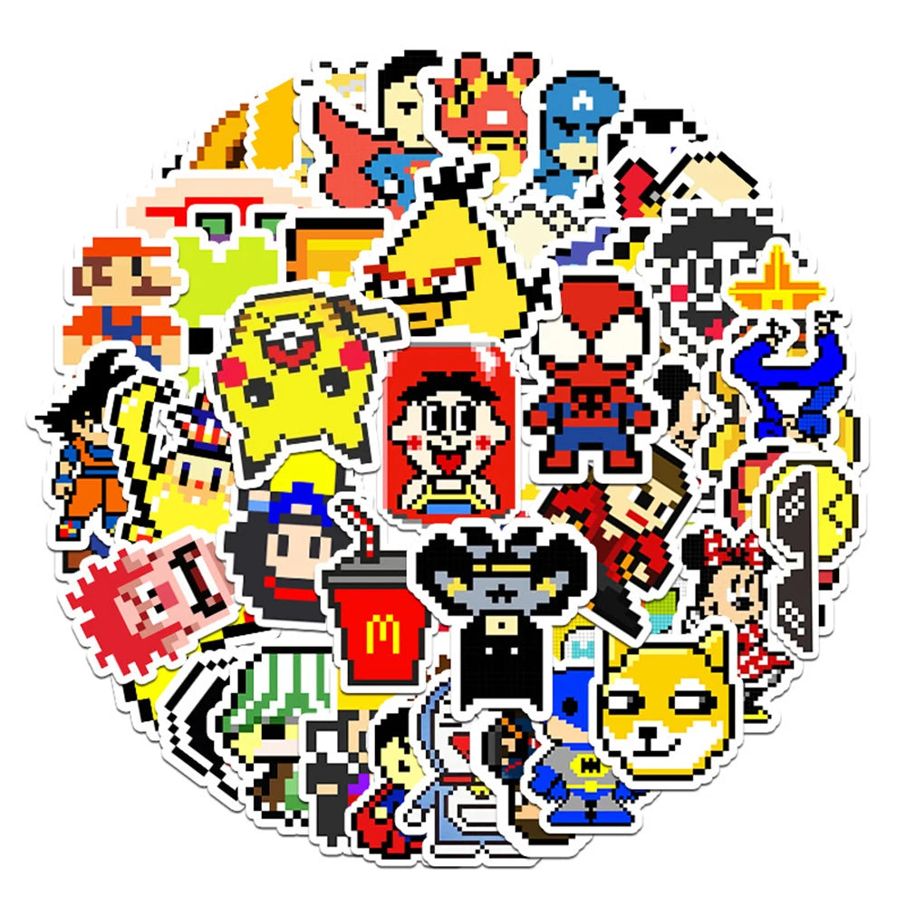 50PCS Mosaic Pixel Waterproof Sticker Luggage Laptop Scooter Car Motorcycle Cartoon Sticker