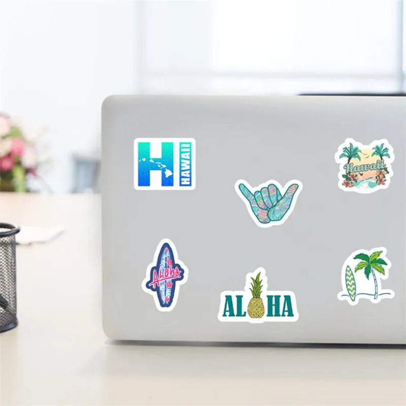 50PCS Hawaii Holiday Flower Stationery Case Handbook Summer Fresh Mobile Phone Decoration Graffiti Sticker