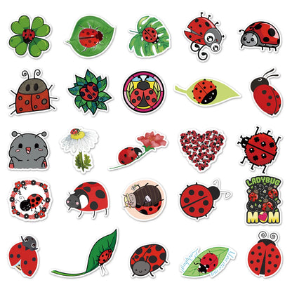 50PCS Cute Seven Star Ladybug Personality Fun Skateboard Trolley Case Bike Scooter Water Cup Waterproof Sticker