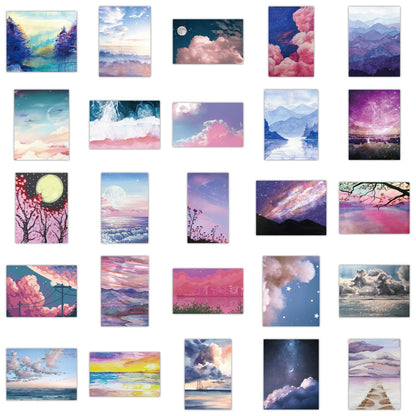 50PCS landscape oil painting cartoon fresh series decorative style graffiti stickers, personalized, fashionable and creative DIY exquisite decorative decal cups, helmets, skateboard popular sticker toys