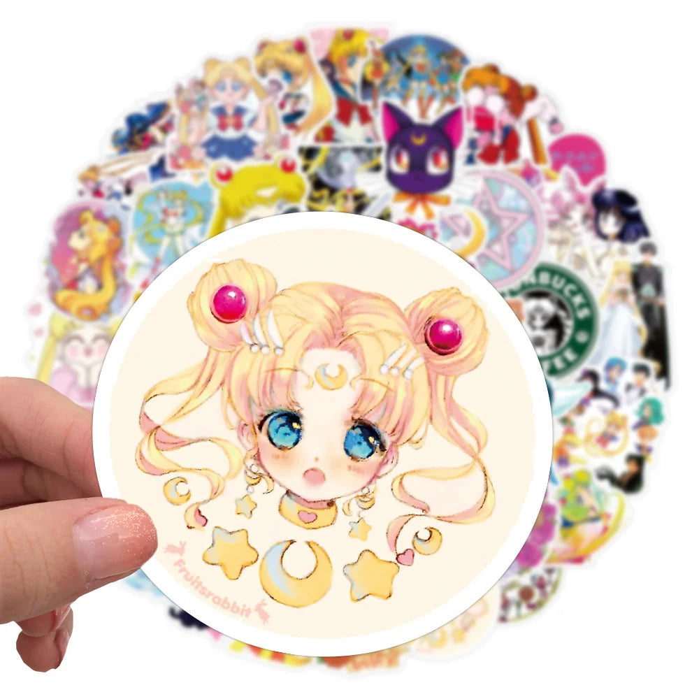 50PCS Animation Sailor Moon Graffiti Sticker Car Trunk Skateboard Water Cup Guitar Helmet Refrigerator Waterproof