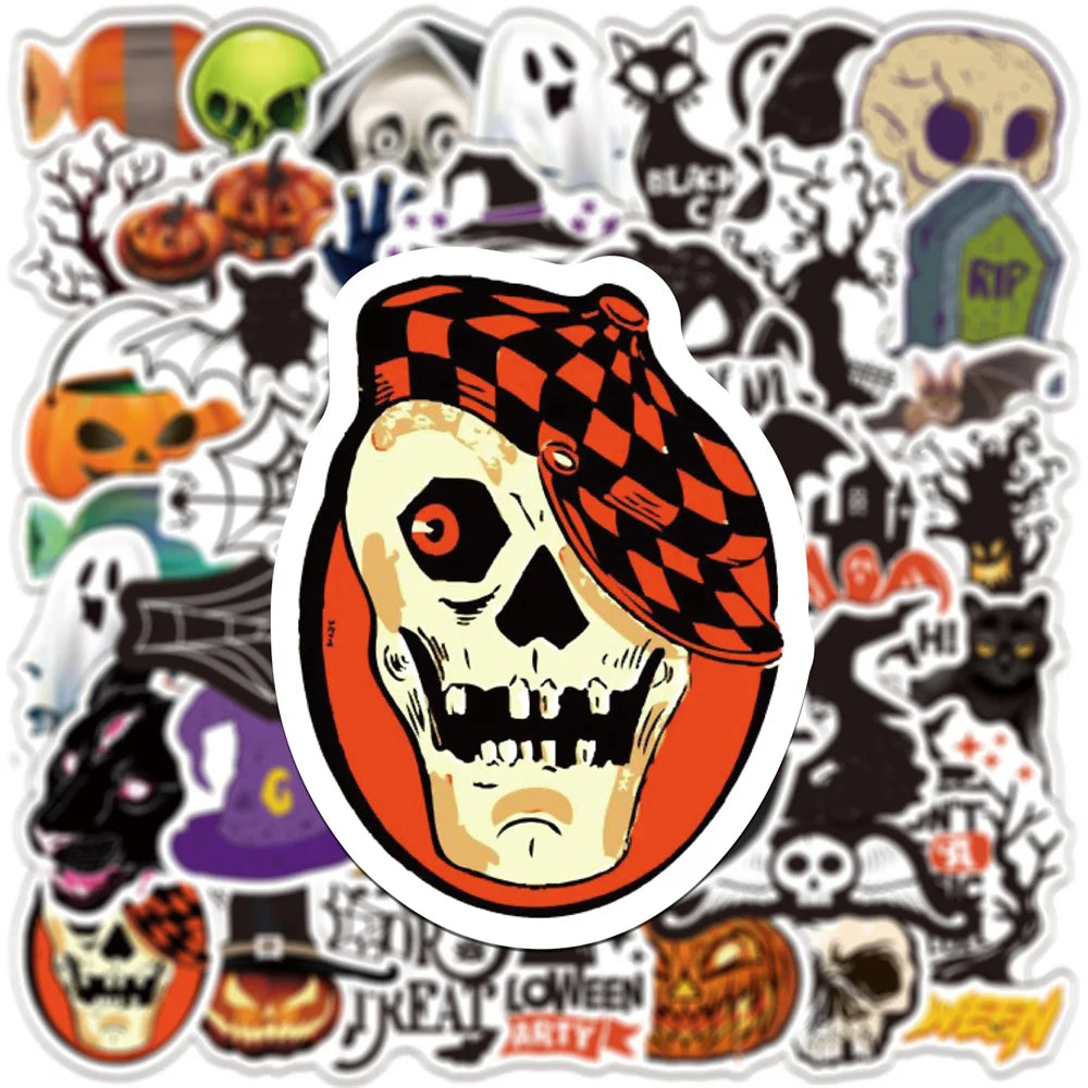 50PCS New Halloween Horror Black and White Graffiti Decoration Suitcase Guitar Waterproof Sticker