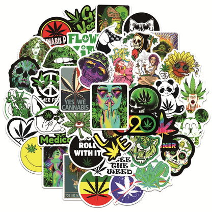 50PCS Green Hemp Leaf Graffiti Graffiti Laptop Guitar Motorcycle Luggage Skateboard Bike Waterproof Skull Sticker
