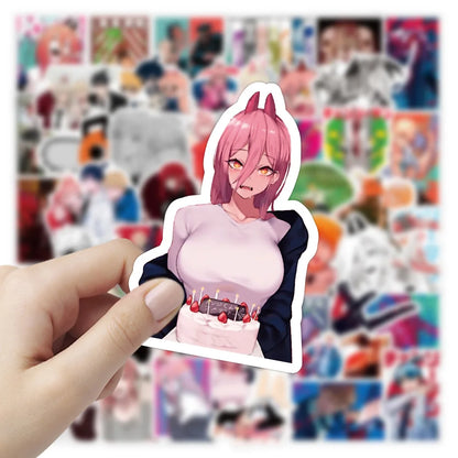 50PCS Chainsaw Man Japanese anime stickers, personalized PVC graffiti stickers, suitable for suitcases, guitars, waterproof notebooks, decorative stickers, toys