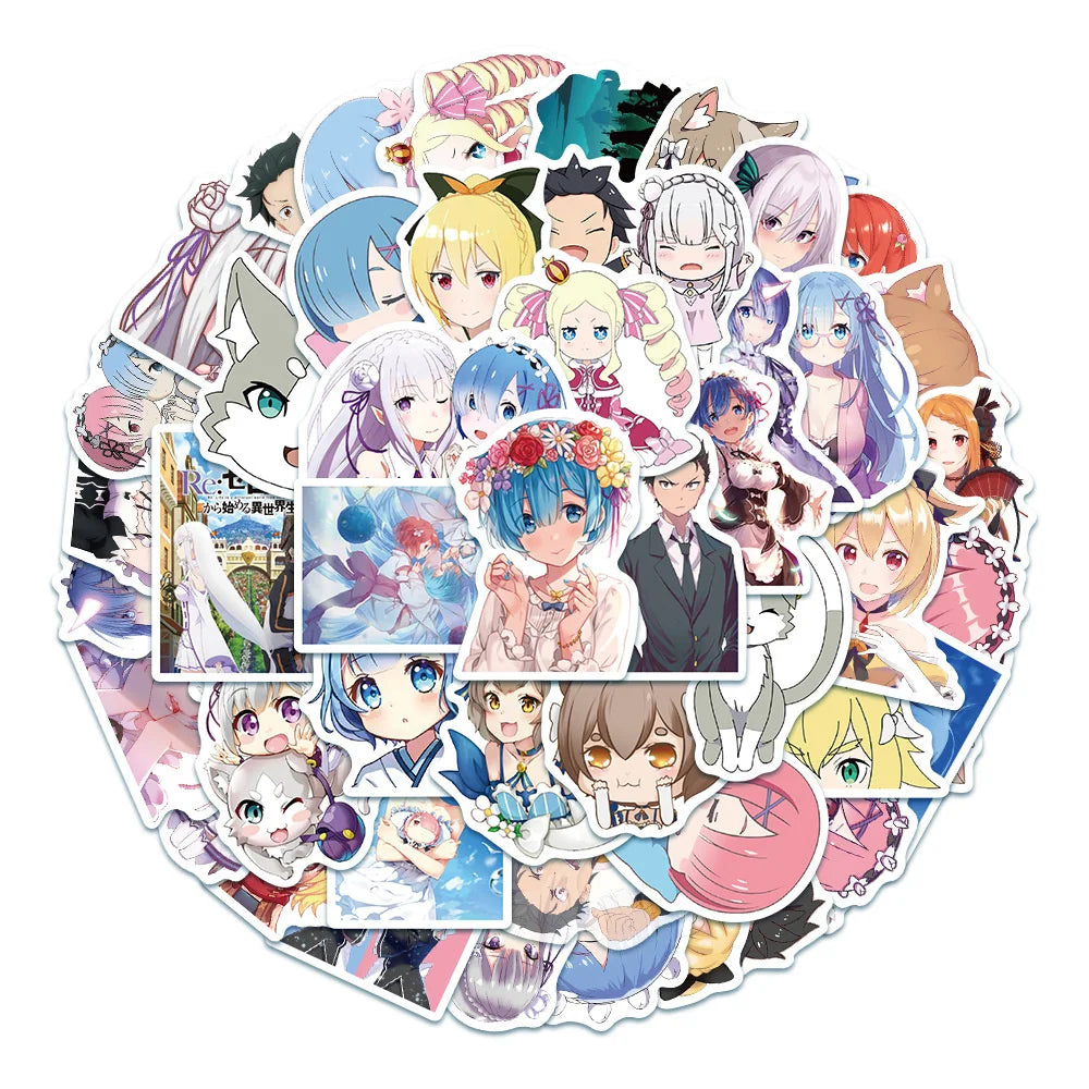 50PCS Life in Another World Cool Guitar Skateboard Notebook Waterproof Helmet Anime Cute Rem Graffiti DIY Sticker