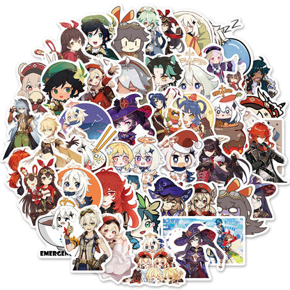 50PCS Genshin Impact Inspired Stickers, Collectible Anime Character Doodles for Fans of the Open-World Adventure