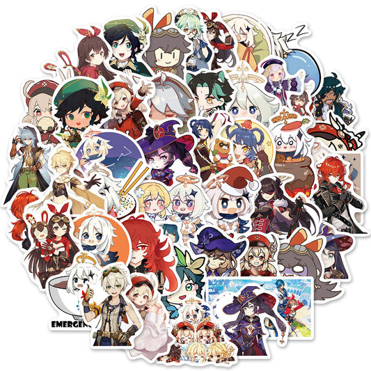 50PCS Genshin Impact Inspired Stickers, Collectible Anime Character Doodles for Fans of the Open-World Adventure