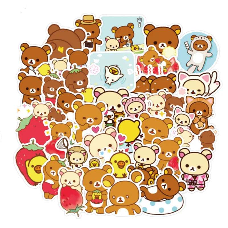 50PCS Cute Rilakkuma Cartoon Anime Graffiti Sticker Skateboard Motorcycle Helmet Water Cup Guitar Decoration Toy