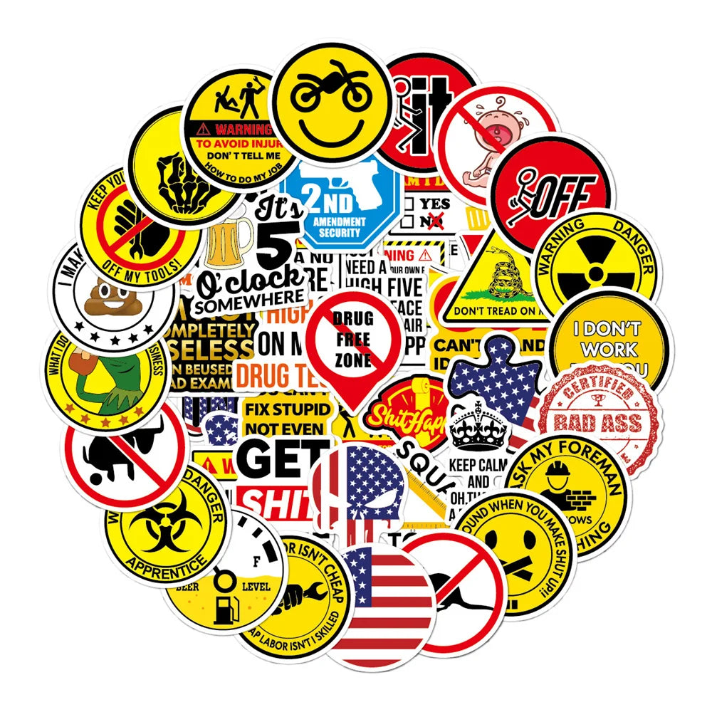50PCS Helmet Sticker Motorcycle Helmet Toolbox Cartoon Graffiti Industrial Waterproof Sticker