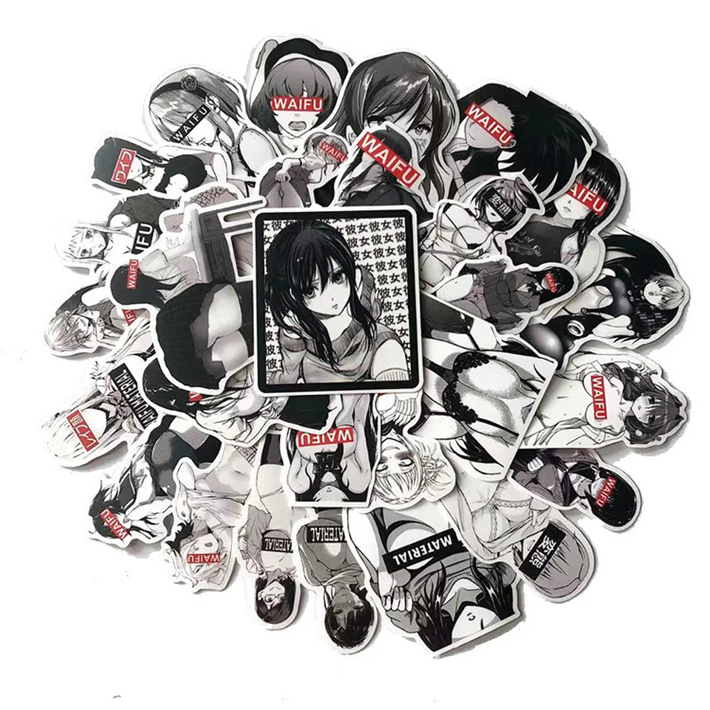 50PCS Matte Black and White Sexy Beauty Luggage Laptop Mobile Phone Graffiti Stickers Waterproof Stickers