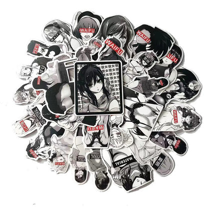 50PCS Matte Black and White Sexy Beauty Luggage Laptop Mobile Phone Graffiti Stickers Waterproof Stickers