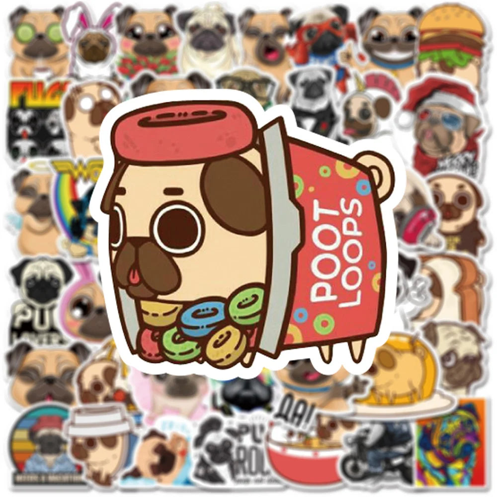 50PCS Cartoon Sharpei Dog Pug Graffiti Sticker Luggage Laptop Skateboard Helmet PVC Custom Sticker