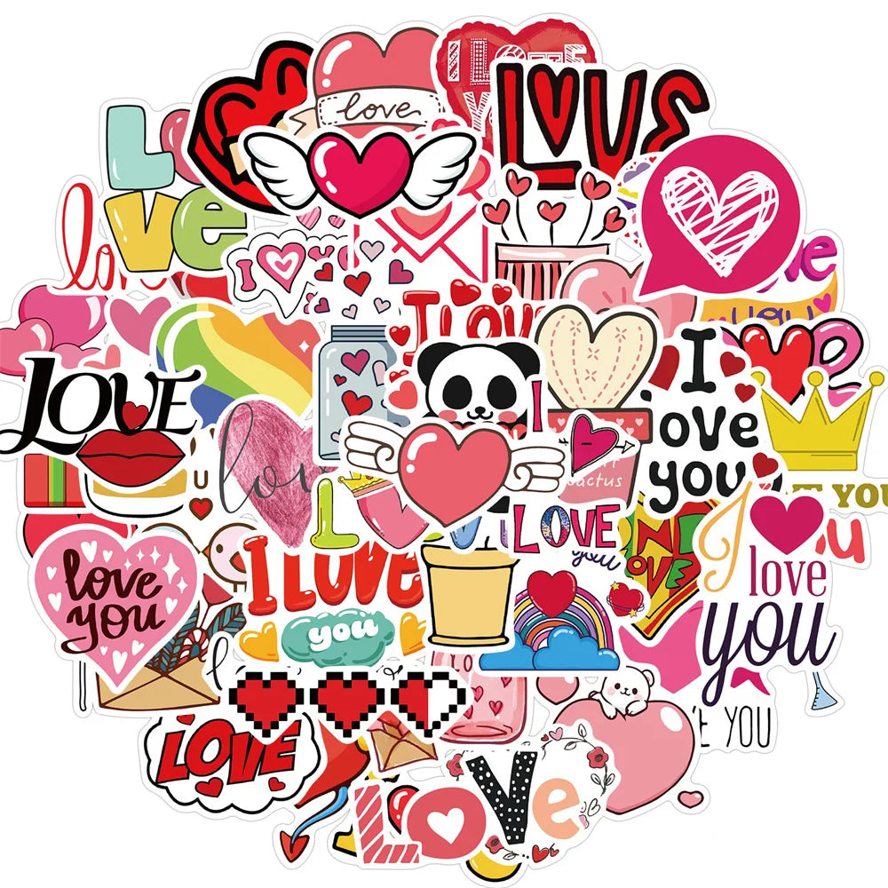 50PCS Valentine's Day Sticker Pink Love Luggage Motorcycle Trolley Case Notebook Waterproof Sticker