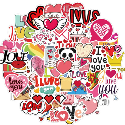 50PCS Valentine's Day Sticker Pink Love Luggage Motorcycle Trolley Case Notebook Waterproof Sticker