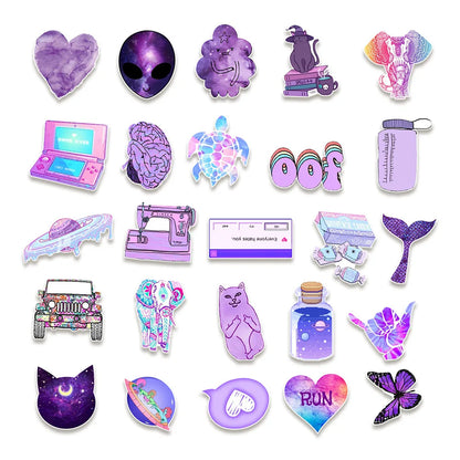 50PCS Purple Non-repetitive Graffiti Stickers Mobile Phone Stationery Notebook Luggage Creative Waterproof Stickers