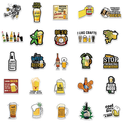 50PCS cartoon animation camping happy beer decorative style graffiti stickers, personalized, fashionable and creative trend DIY exquisite decorative decal cups, helmets, skateboard popular sticker toys
