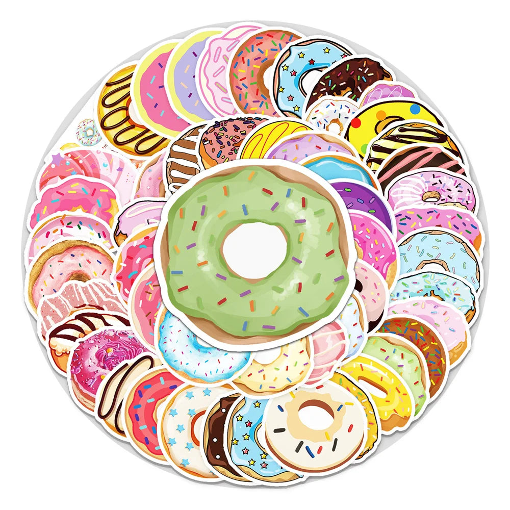 50PCS Doughnut Small Fresh Food Personalized Decoration Graffiti Waterproof Sticker Notebook Skateboard Water Cup