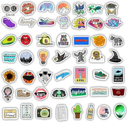 50PCS Creative Colorful Scenery Fresh And Cute Cartoon Graffiti Waterproof Skateboard Cup Decoration Stickers