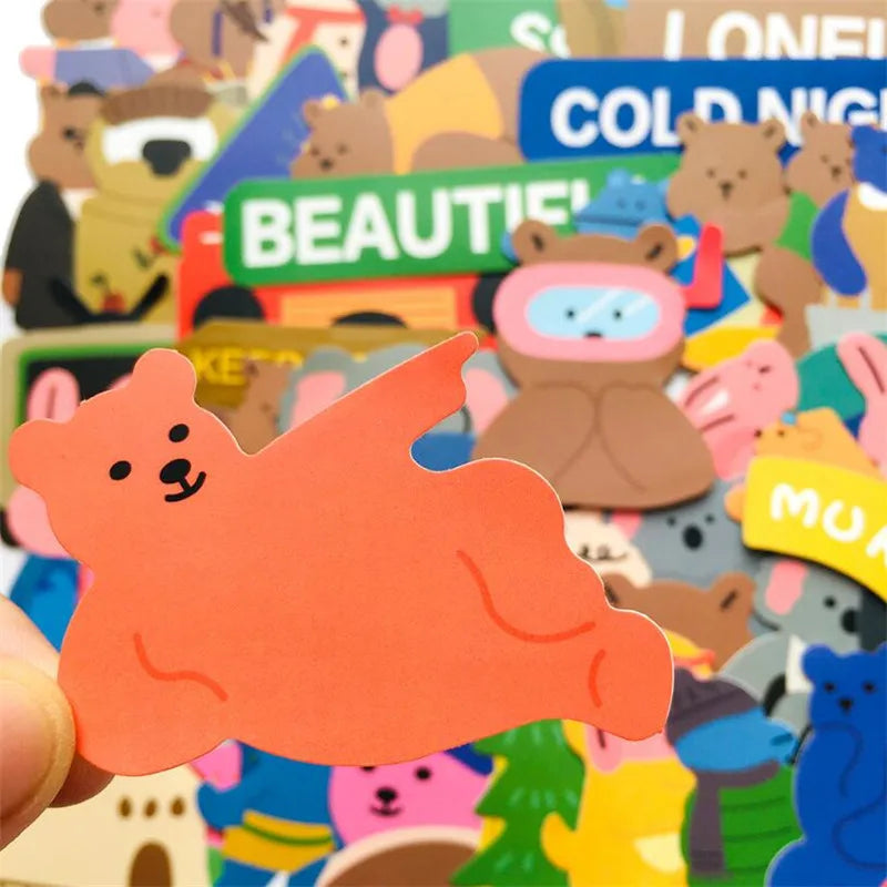 50PCS Cute Color Korean Bear Stationery Travel Bear Diary Luggage Waterproof Helmet Stickers