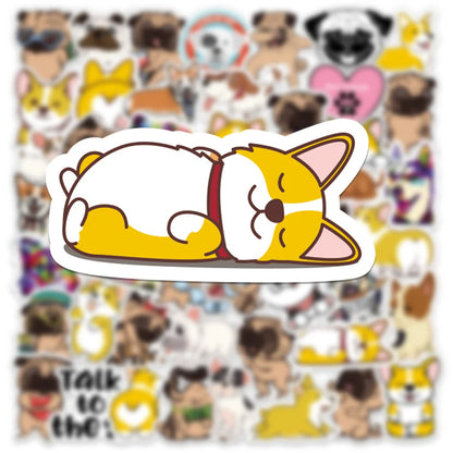 50PCS Cartoon Corgi Shapi Pet Dog Graffiti Sticker Notebook Guitar Water Cup Trolley Case Waterproof Sticker