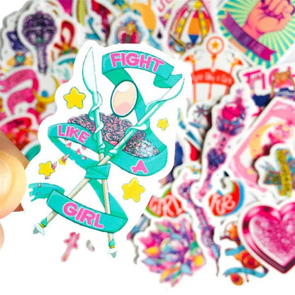 50PCS Classic Cute Girl Pink Magic Wand Graffiti Stationery Skateboard Notebook Waterproof Cartoon Stickers