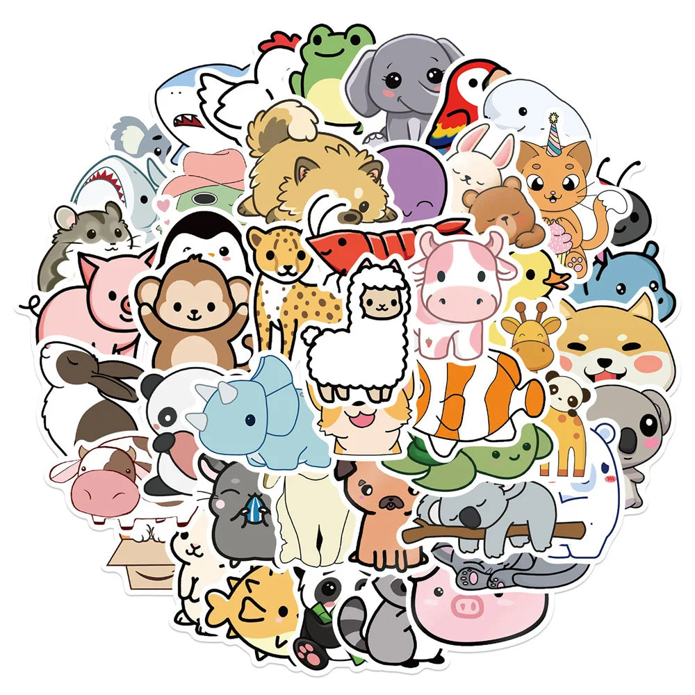 50PCS Cartoon Natural Animal Collection Waterproof Sticker Trunk Refrigerator Car iPad Stationery Box Decoration