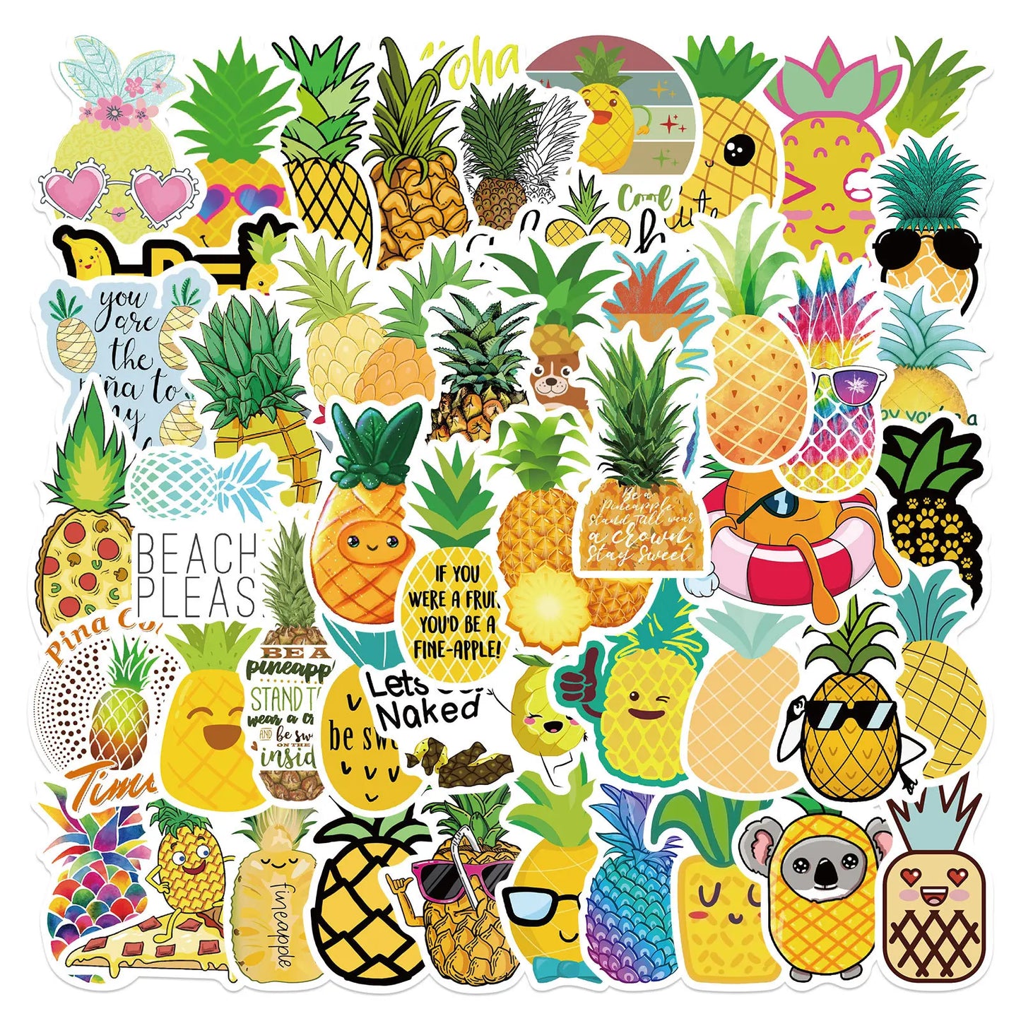 50PCS Cute Cartoon Pineapple Graffiti Waterproof Sticker Suitcase Notebook Refrigerator Skateboard Stationery Box