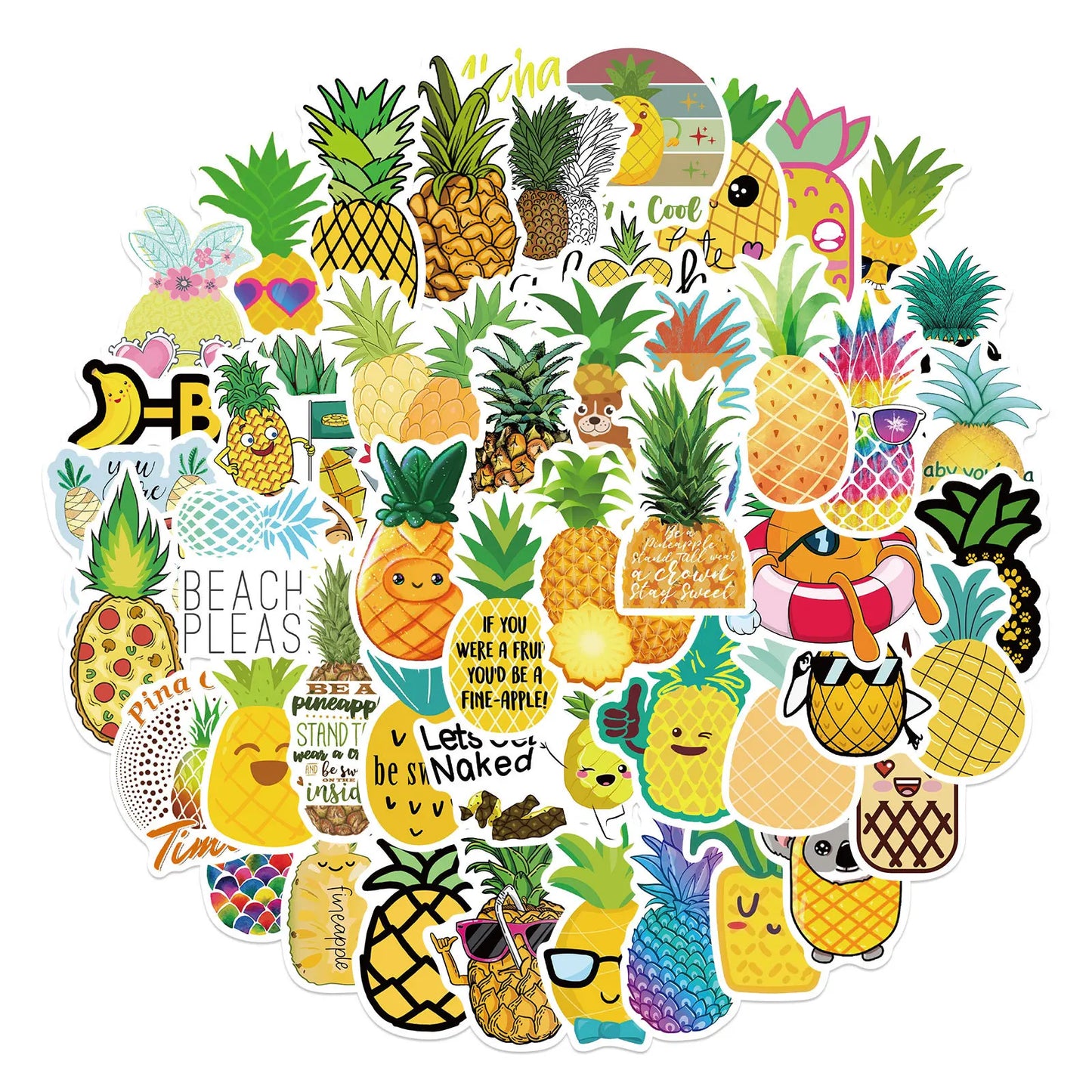 50PCS Cute Cartoon Pineapple Graffiti Waterproof Sticker Suitcase Notebook Refrigerator Skateboard Stationery Box