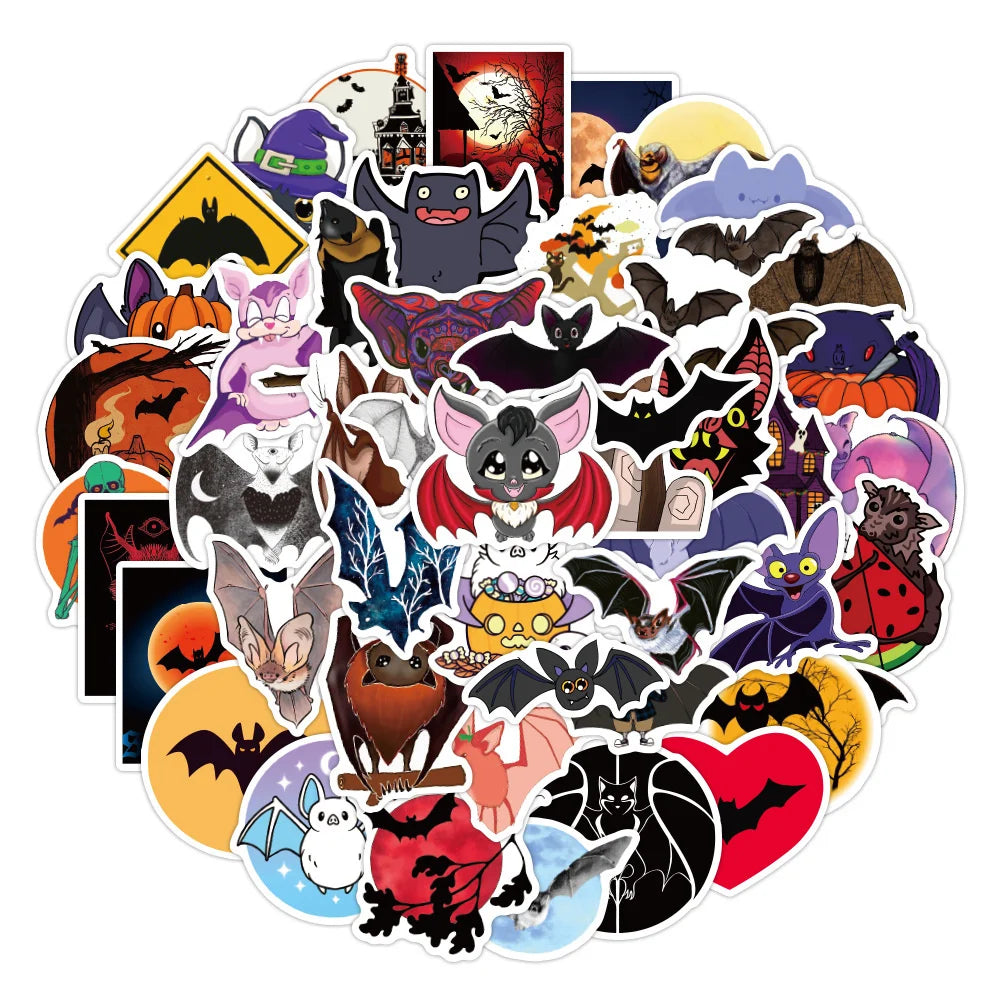 50PCS New Halloween Bat Graffiti Sticker Waterproof Luggage Laptop Scooter Water Cup Sticker