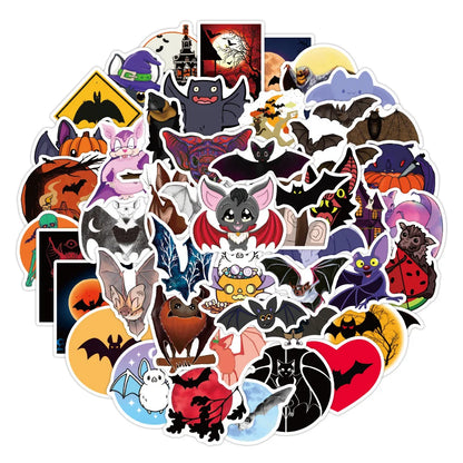 50PCS New Halloween Bat Graffiti Sticker Waterproof Luggage Laptop Scooter Water Cup Sticker