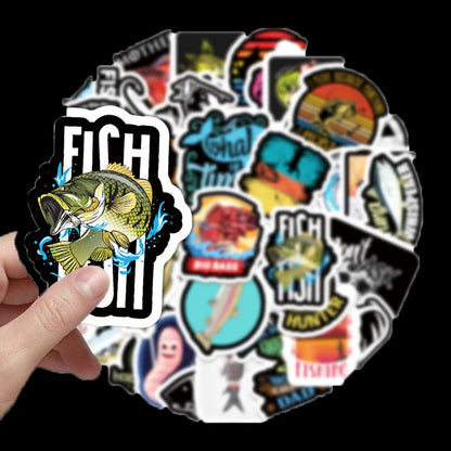 50PCS Cartoon Fishing Series Sticker Trolley Case Bike Scooter Water Cup Waterproof Sticker