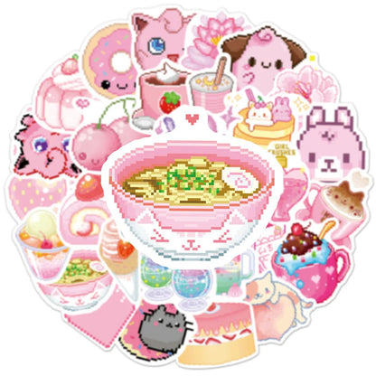 50PCSINS Style Cute Pink Pixel Cartoon Sticker Bicycle Luggage Laptop Graffiti Waterproof Sticker Toy