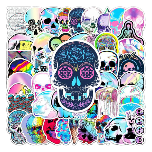 50PCS Skull Graffiti Stickers Trendy Cool Laser Stickers DIY Skateboard Luggage Stickers Waterproof