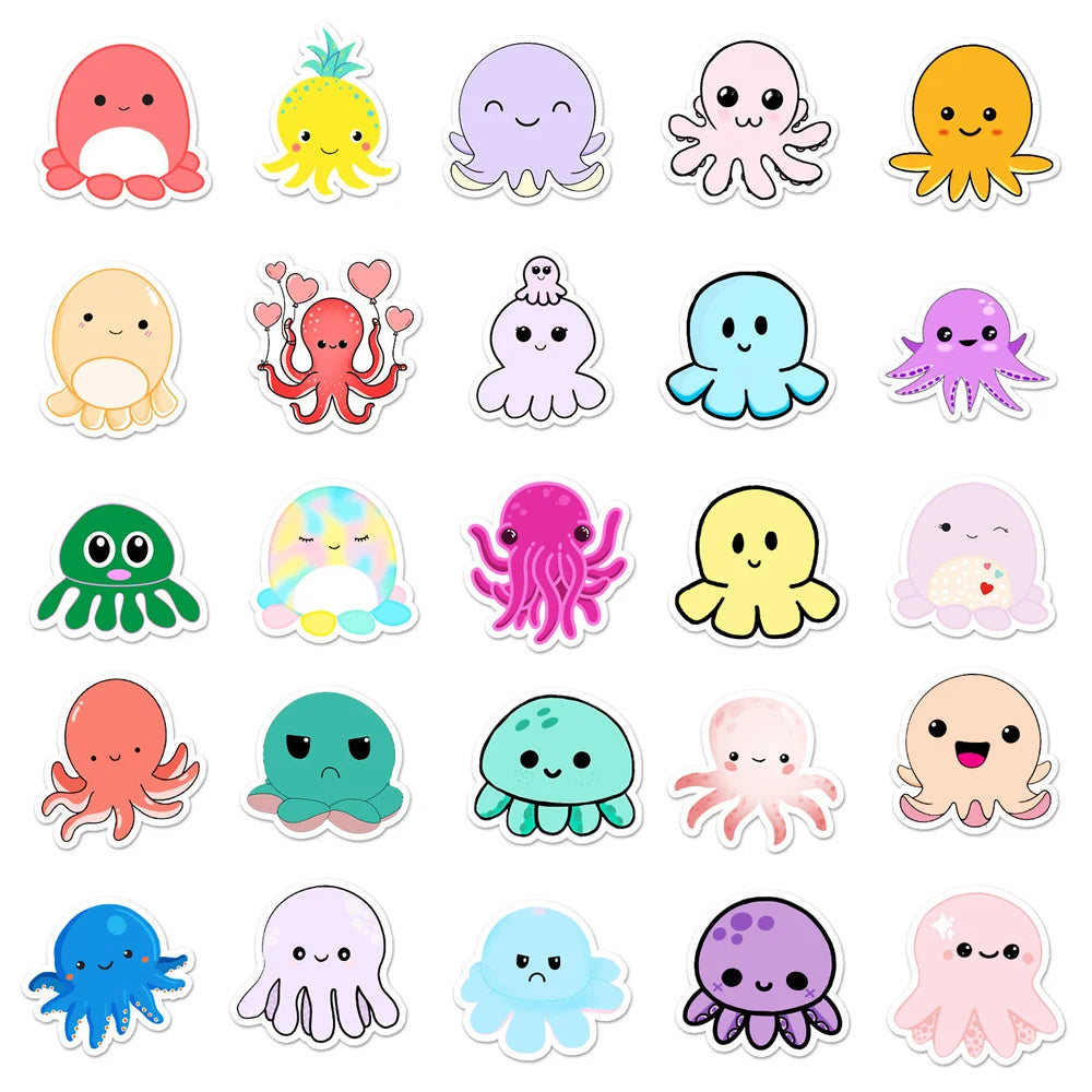 50PCS Cartoon Octopus Graffiti Sticker Cute Animal Child Sticker DIY Skateboard Water Cup Luggage Sticker