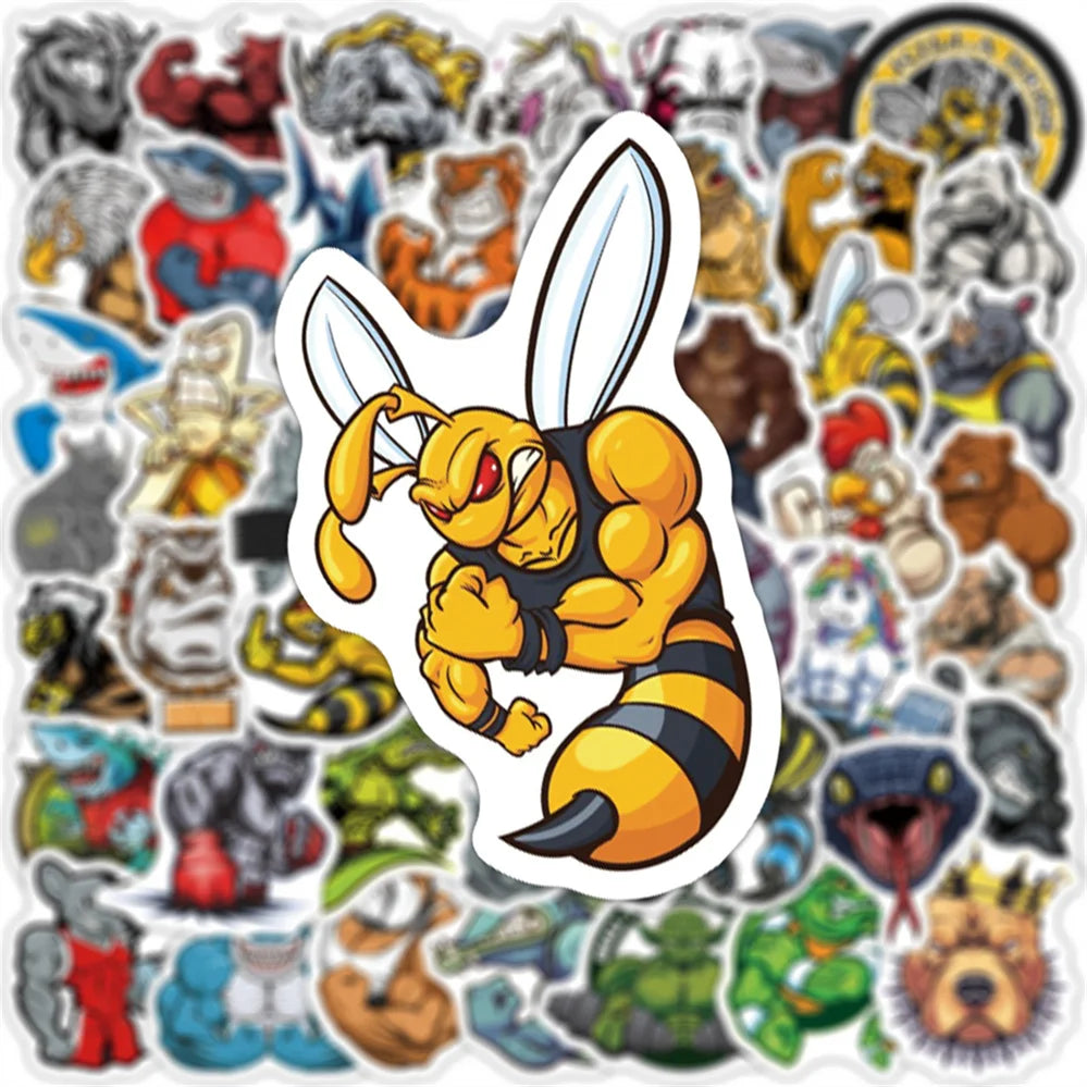 50PCS cartoon fierce muscle animal decorative style graffiti stickers, personalized, fashionable and creative trend DIY exquisite decorative decal cups, helmets, skateboard popular sticker toys