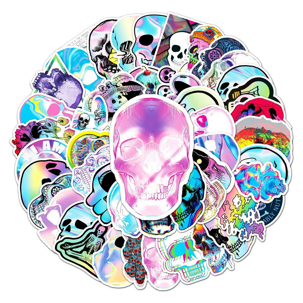 50PCS Skull Graffiti Stickers Trendy Cool Laser Stickers DIY Skateboard Luggage Stickers Waterproof