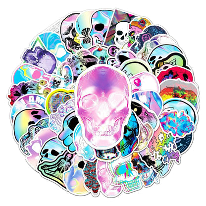 50PCS Skull Graffiti Stickers Trendy Cool Laser Stickers DIY Skateboard Luggage Stickers Waterproof